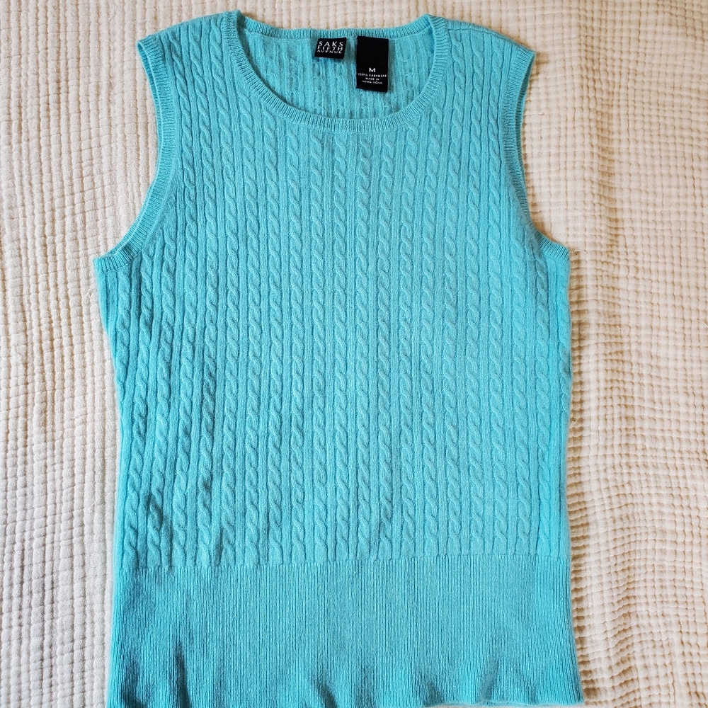 Aqua Cable Knit Sleeveless Cashmere sweater